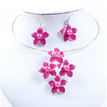 Lovely Five Flower, Pink Enamel, attraktive Lady Halskette Set (XJW12601)